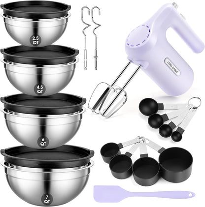 5-Speed Small Hand Mixer Electric, 300W Compact Portable, Black