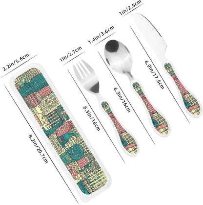 3-Piece Kids Silverware Set With Storage Case, Stainless Steel Reusable Children Safe Knife Spoon Fork Set Cartoon Cute Penguin Children Flatware Set For Kids Lunch Box