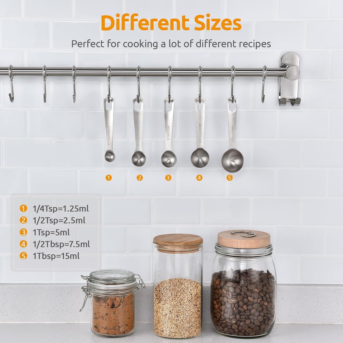 Measuring Spoons: U-Taste 18/8 Stainless Steel Measuring Spoons Set of 9 Piece: 1/16 TSP, 1/8 TSP, 1/4 TSP, 1/3 TSP, 1/2 TSP, 3/4 TSP, 1 TSP, 1/2 tbsp & 1 tbsp Dry and Liquid Ingredients