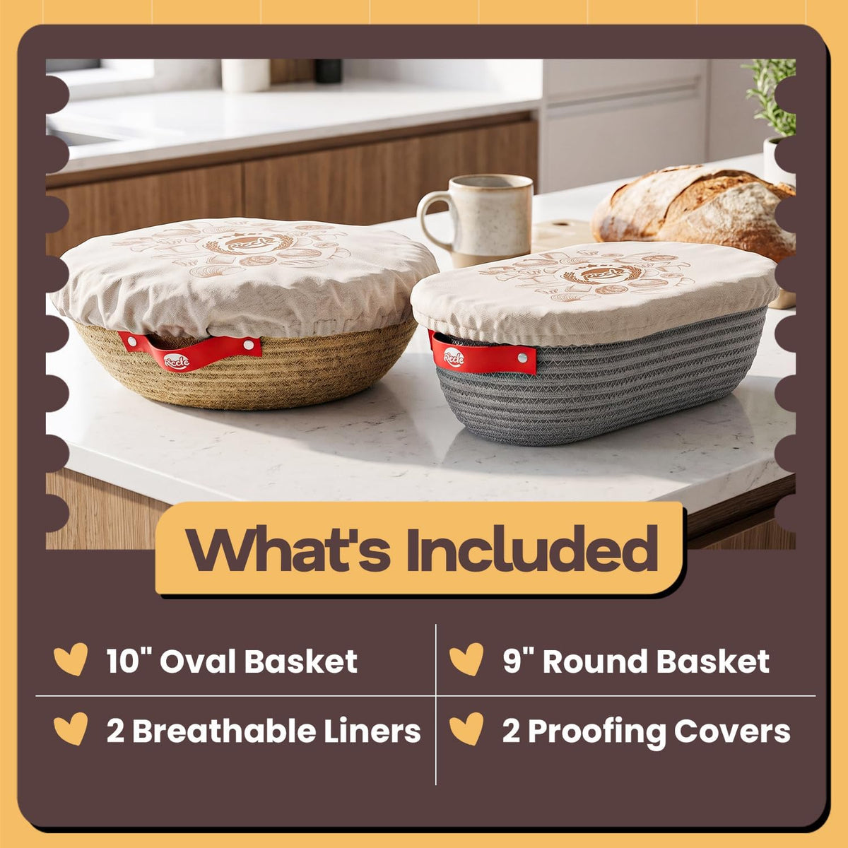 RICCLE Banneton Bread Proofing Basket, 2 Oval Sourdough Banneton Baskets