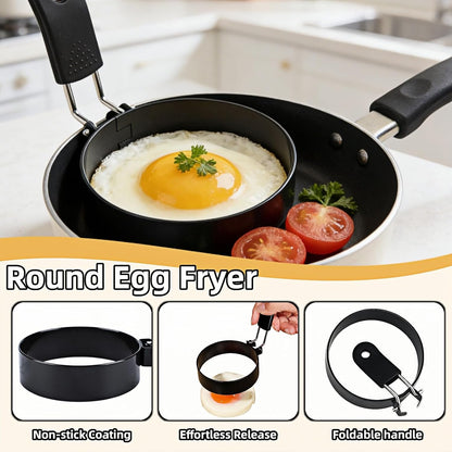 Stainless Steel Egg Rings 3.5 Inch for Pancakes, Non-Stick Egg Mold with Silicone Handle, No-Leak Breakfast Round Mold for Frying Eggs, English Muffins, Burgers, Dishwasher Safe