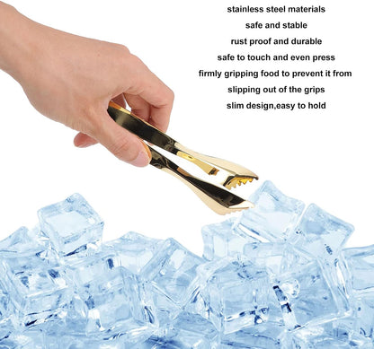 Ice Tongs, Gold Tongs for Serving Food, Stainless Steel Serving Tong Sugar Cubes Tongs, Ice Cube Tong for Camping Barbecue Salad Desserts Frying Party Coffee Bar