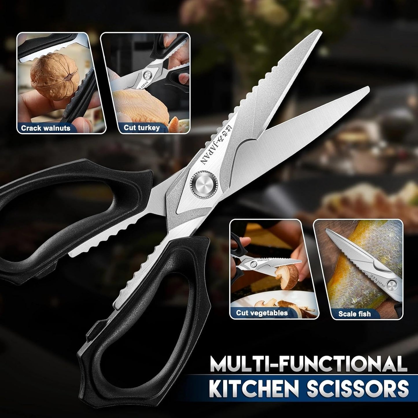 Purple Dragon Kitchen Scissors for Food - Stainless Steel Cooking Scissors All Purpose - Kitchen Shear Heavy Duty for Meat Cutting - Dishwasher Safe - Gifts for Men and Women - Silver Sharp Blade