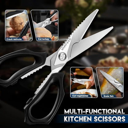Purple Dragon Kitchen Scissors for Food - Stainless Steel Cooking Scissors All Purpose - Kitchen Shear Heavy Duty for Meat Cutting - Dishwasher Safe - Gifts for Men and Women - Silver Sharp Blade