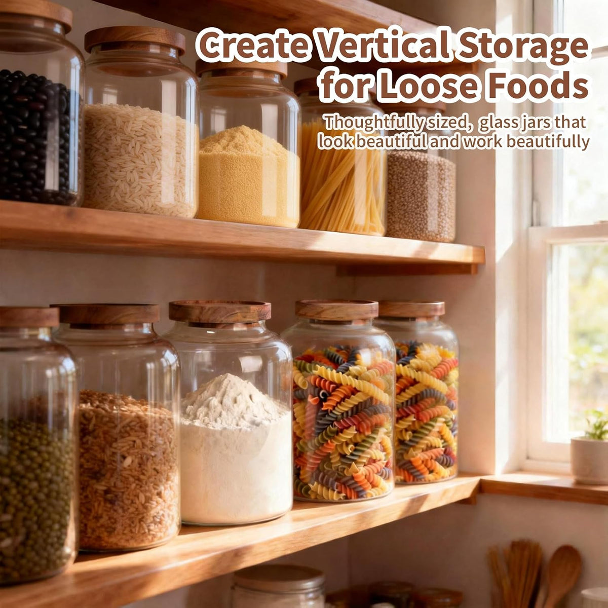 77L Glass Storage Containers with Lids [Multi-Size Set of 5], Airtight Glass Canisters for Kitchen & Pantry Organization, Clear Food Jars for Pasta, Cereal, Flour, Sugar, Coffee, Nuts & Snacks