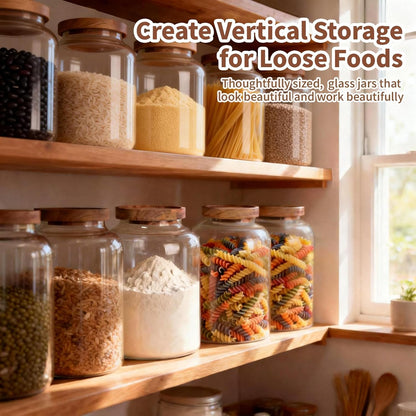 77L Glass Storage Containers with Lids [Multi-Size Set of 5], Airtight Glass Canisters for Kitchen & Pantry Organization, Clear Food Jars for Pasta, Cereal, Flour, Sugar, Coffee, Nuts & Snacks