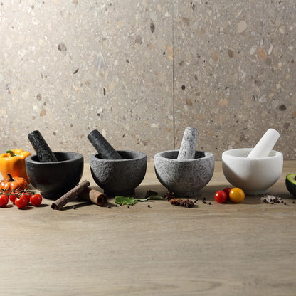 Koville Natural Marble Mortar and Pestle Set, 5" Heavy Duty Granite Grinder for Kitchen, Guacamole, Salsa, Pill Crusher, Spice, Herb, Marble Bowl for Kitchen Counter, Granite Spice Grinder Bowl