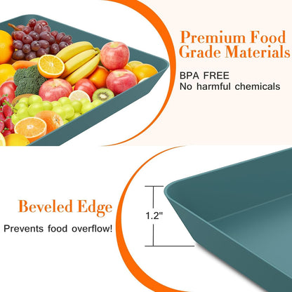 WOWBOX 4 pcs Serving Tray for Party, Grilling Accessories, Serving Platters for Snacks, Fruit, Reusable Plastic Trays for Serving Food and Pantry Organization in Kitchen & for Mothers Day Parties