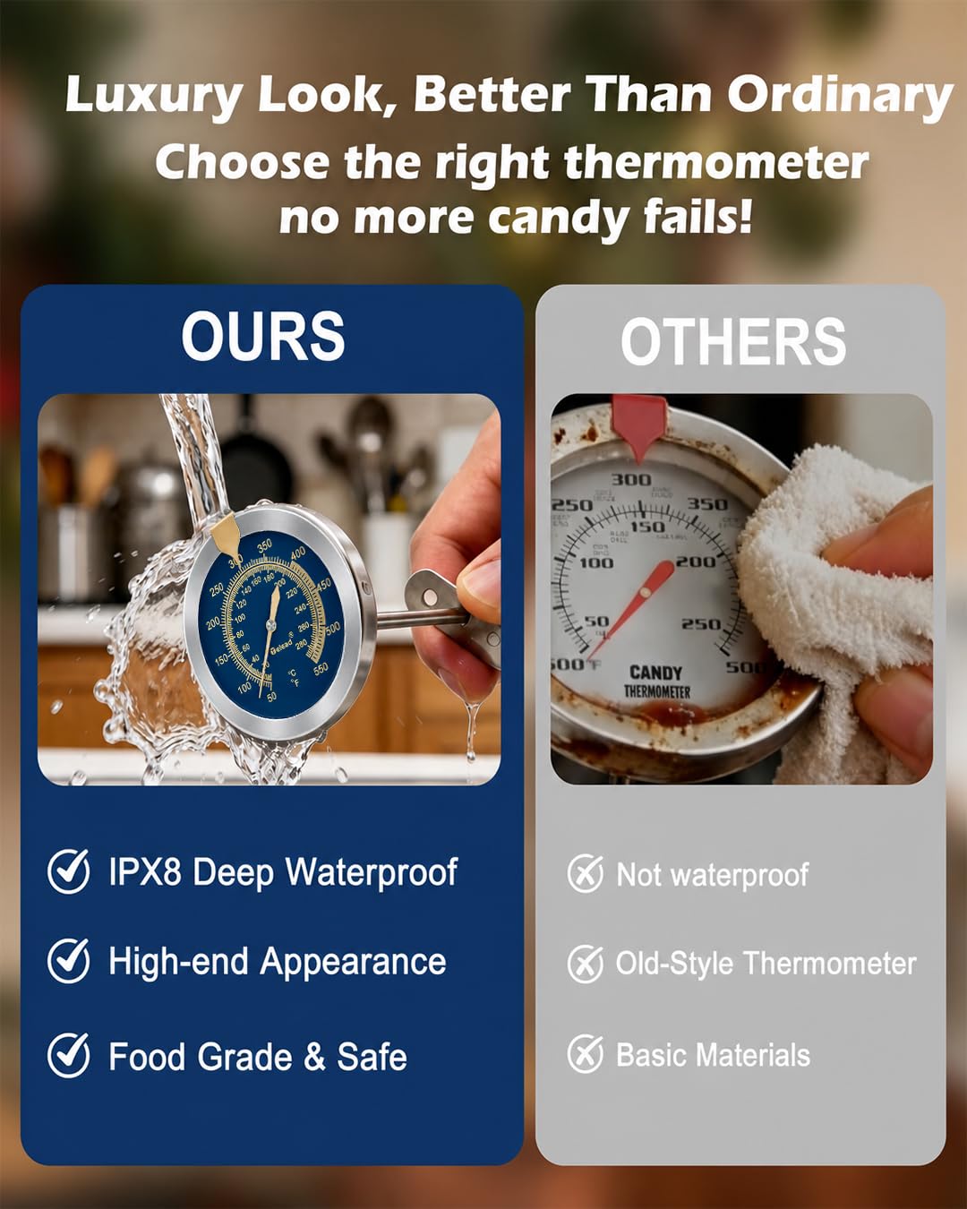 Oil & Candy Thermometer,IPX8 Waterproof Instant Read, with Pot Clip