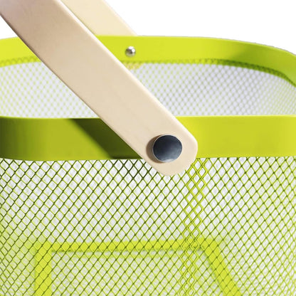 AJIODA Metal Mesh Steel Basket, Storage Organizer Basket Multi-functional Hanging Kitchen Baskets Fruit Basket Bin with Bamboo Handle for Kitchen Bathroom Picnic Shopping Decor Cabinet Home, Blue