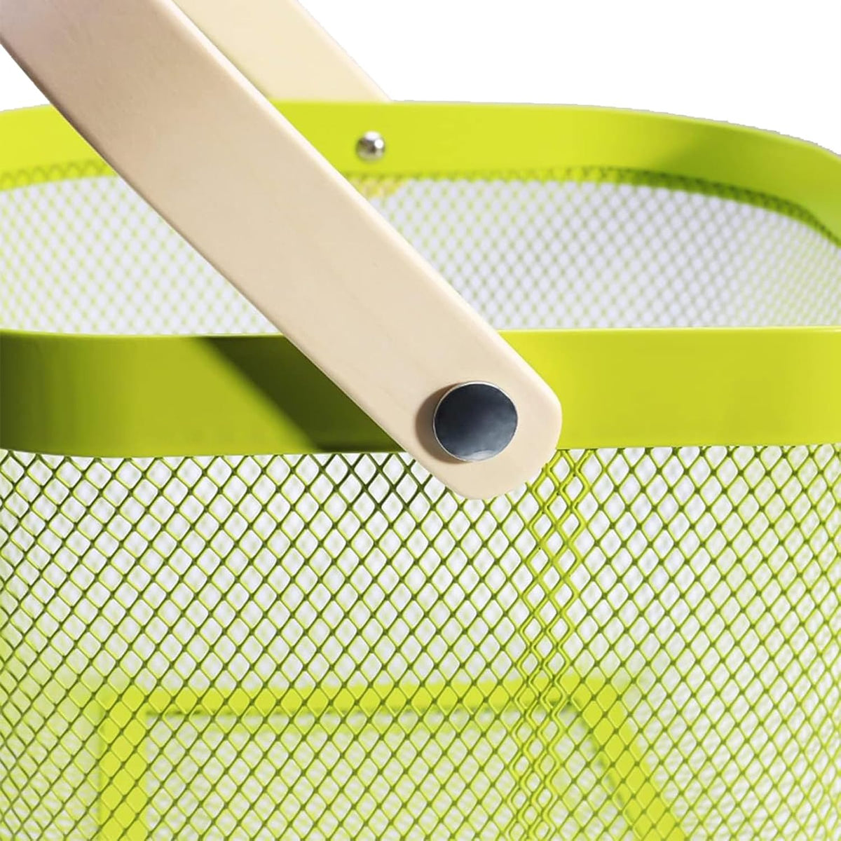 AJIODA Metal Mesh Steel Basket, Storage Organizer Basket Multi-functional Hanging Kitchen Baskets Fruit Basket Bin with Bamboo Handle for Kitchen Bathroom Picnic Shopping Decor Cabinet Home, Blue