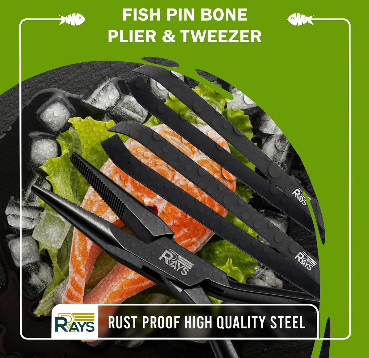 Fish Bone Pliers/Tweezers – Serrated Jaw Plier + Flat & Slant Tweezers | Stainless Steel Pin Bone Remover & Deboning Tools for Salmon, Trout & All Seafood