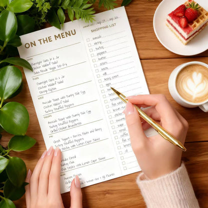 XXINMOH Gold Weekly Meal Planner and Grocery List Magnetic Notepad for Bridge, Meal Planning Pad with Tear Off Shopping List. Plan Weekly Menu Food for Weight Loss or Dinner List for Family (7x10”)