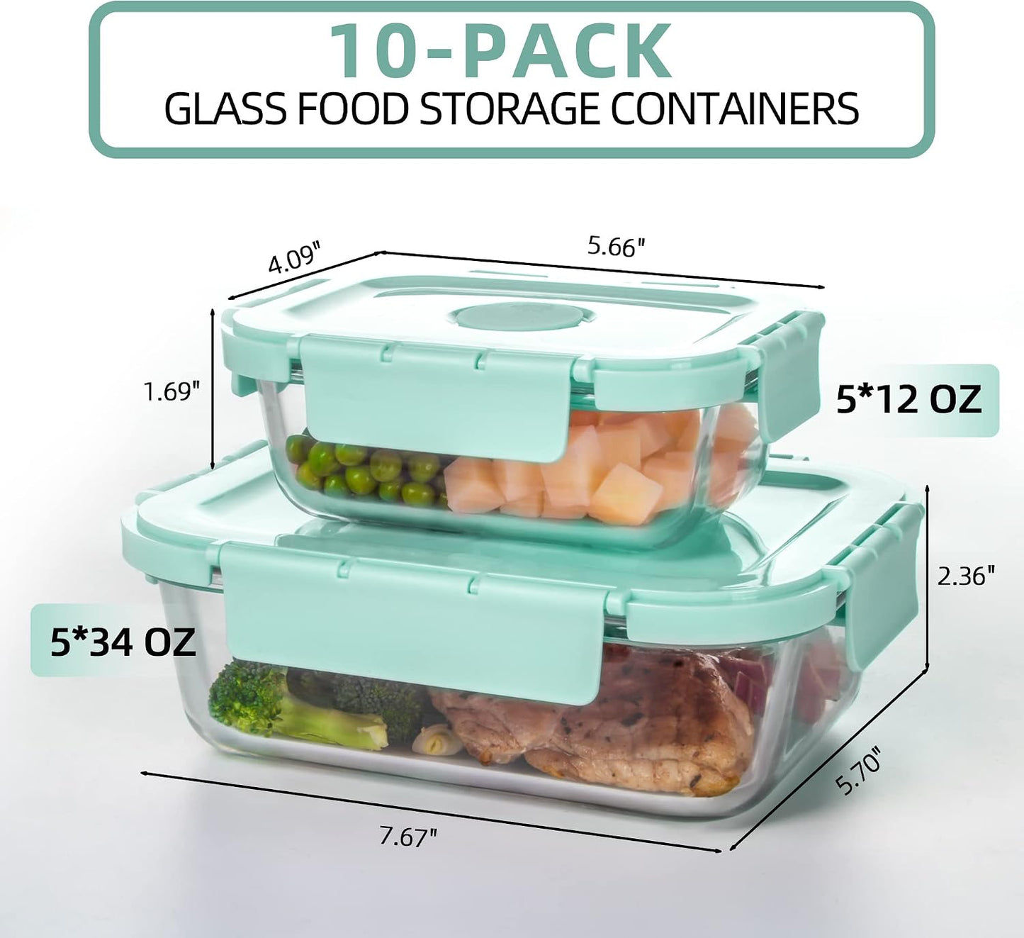 Glass Food Storage Containers 10 Pack, Meal Prep Containers with Snap Locking Lids Airtight Built in Air Vents, Glass Lunch Containers, Microwave/Dishwasher Safe, Navy Blue