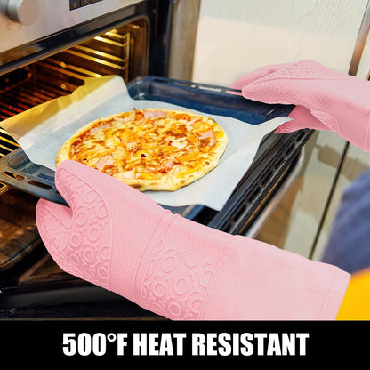 RORECAY Silicone Oven Mitts and Pot Holders Sets, Gloves for Kitchen, Beige
