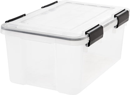 IRIS USA WeatherPro Storage Bins with Lids, 47 Qt, Gasket Seal, 2 Pack | Airtight gasket helps protect clothing, shoes, crafts, keepsakes, and household supplies from moisture and dust.