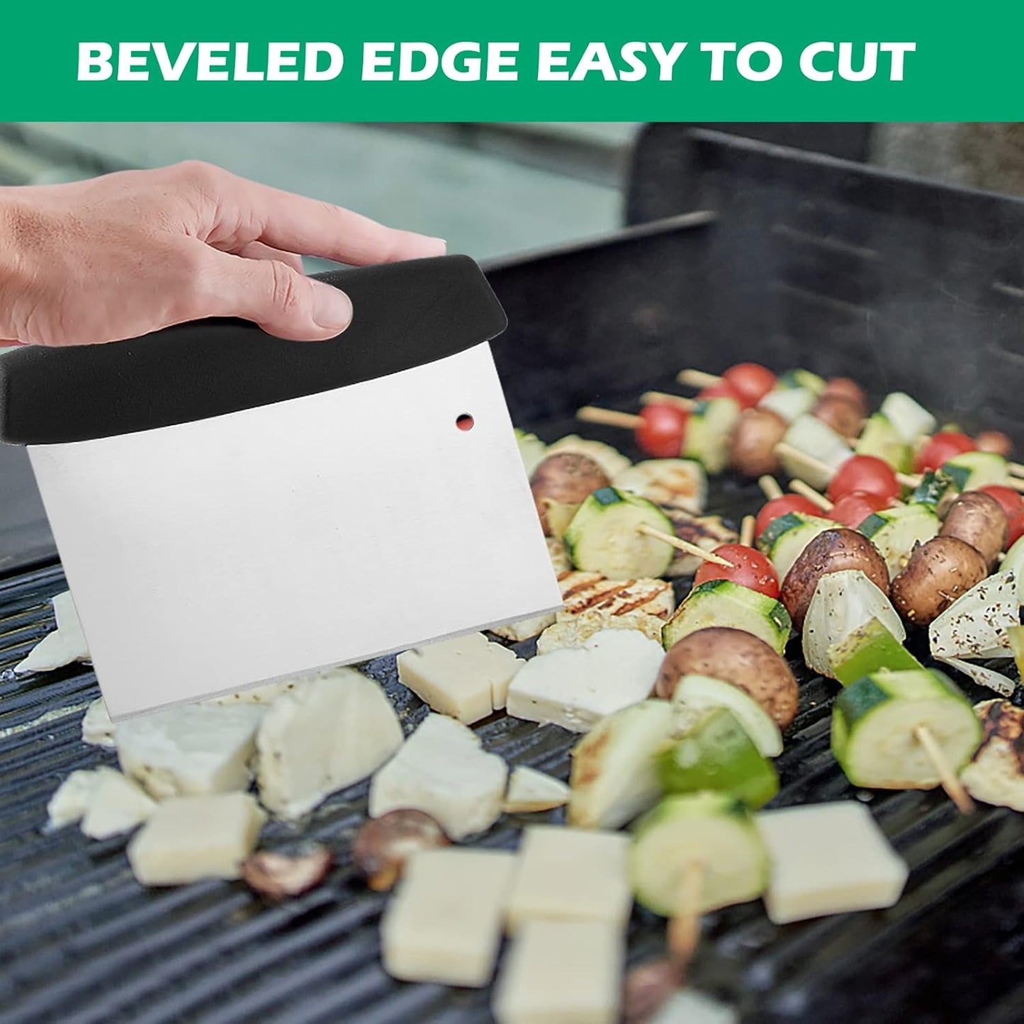 Metal Griddle Scraper Chopper, HaSteeL Stainless Steel Dough Bench Scraper Pastry Cutter with Measuring Marks, Multi-purpose Kitchen Tool for Flat Top Grilling/Baking/Cooking, Dishwasher Safe (2-Pack)