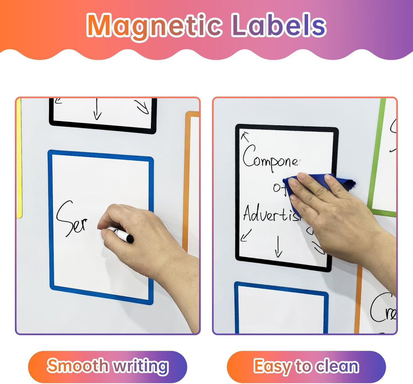 Write On Magnets Dry Erase for Fridge - 6 Pack - 8x6 in Whiteboard Magnetic Labels Writable Magnet Sheets Pads - White Board Magnet Strips for Home and Office