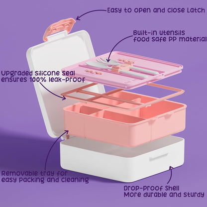 Fimibuke Kids Bento Snack Lunch Box with 4 Compartment, Insulated Lunch Bag, Stainless Steel Vacuum Thermo Food Jar, Ice Pack, Utensils Set, Birthday Gifts for Age 3-12 Back to School Toddler Girl Boy