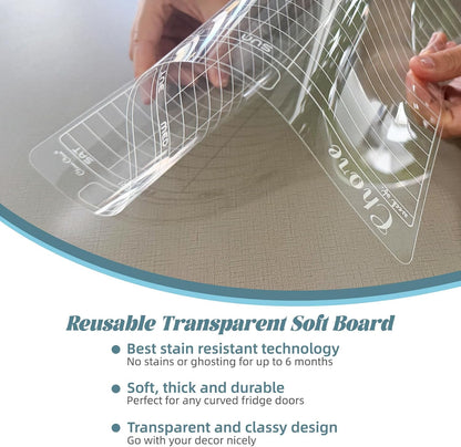 Clear Non-Magnetic Meal Planner Set for Fridge - Dry Erase Transparent Menu and List Board - Sticks to Wall, Glass, Door, Any Smooth Surfaces