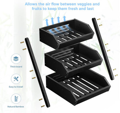 G.a HOMEFAVOR Large Bamboo Fruit Basket, 2-Tier Fruit Bowl for Kitchen Counter, Vegetable Storage Stand for Fruit Shop, 15 mm Thickness (Self-assembly)