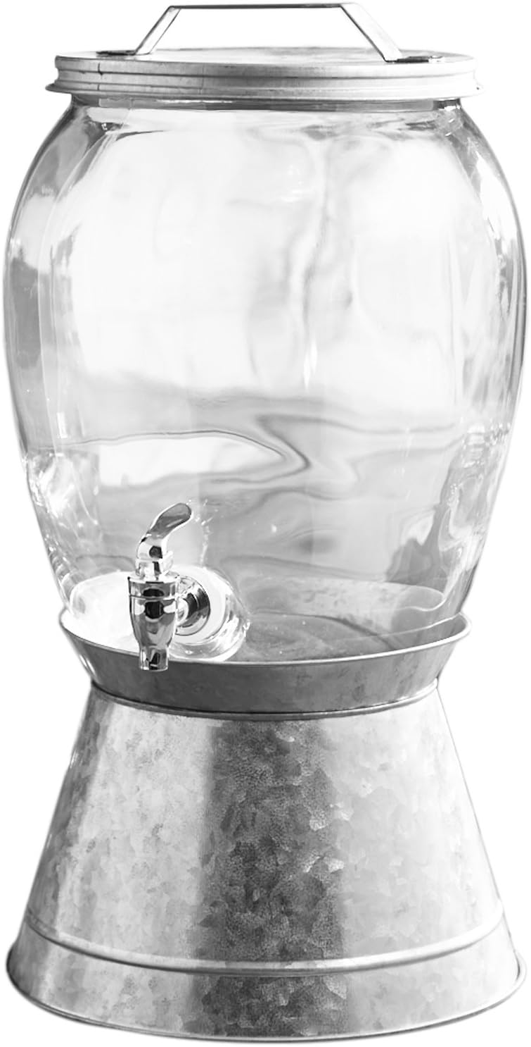 Style Setter Beverage Dispenser Cold Drink Dispenser Glass Jug, Metal Stand & Leak-Proof Acrylic Spigot Great for Parties, Weddings & More (With Metal Rack)