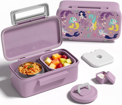 JXXM Bento Lunch Box for Kids With 8oz Thermo, Leakproof Bento Box with with 2 Compartments, Insulated Bottle, Lunch Bag, BPA Free Dishwasher Safe for School Girls Boys (Pink)