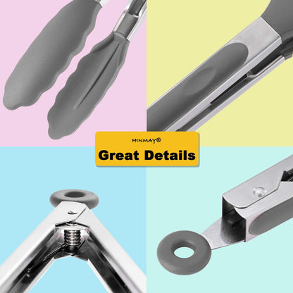HINMAY Stainless Steel Kitchen Tongs 9-Inch Cooking Tongs, Set of 3