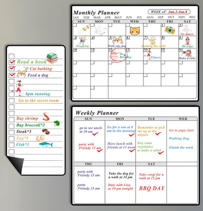 Utron Magnetic Calendar for Refrigerator, 3P Fridge Calendar Magnet, 14×11In Monthly and Weekly Planner & 3.5×8In Daily List Magnetic Calendar
