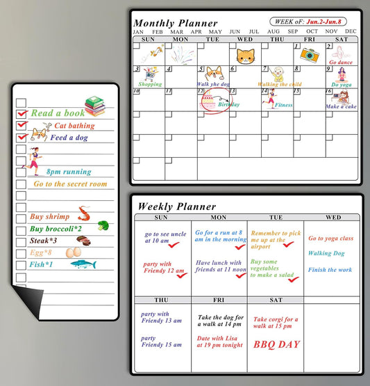 Utron Magnetic Calendar for Refrigerator, 3P Fridge Calendar Magnet, 14×11In Monthly and Weekly Planner & 3.5×8In Daily List Magnetic Calendar