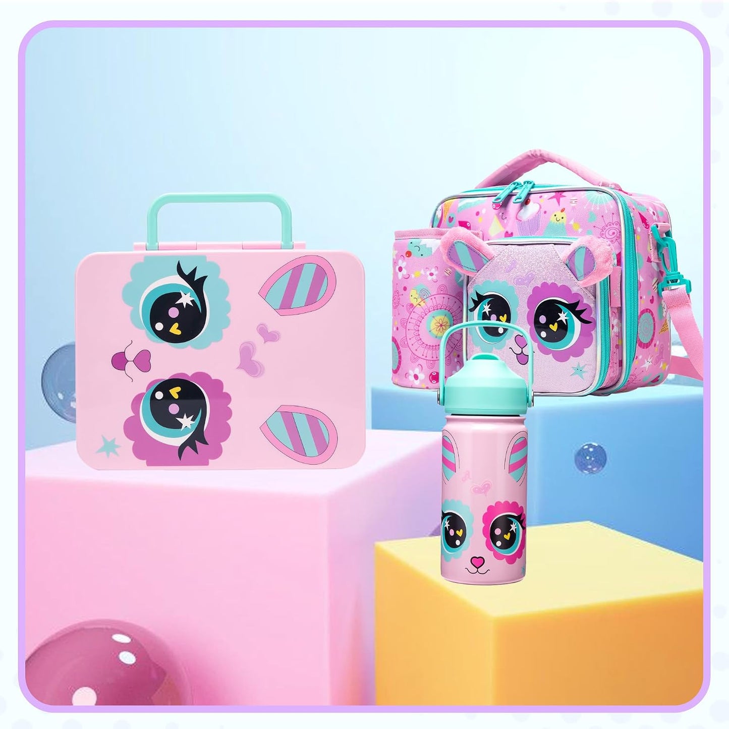 Kids Bento Lunch Box with 6 Compartments Girls Lunch Box with Lunch Bag,Stainless Steel Water Bottle,Ice Pack & Utensils Set,Birthday Gifts for Ages 3-12 Back to School Toddler Girls