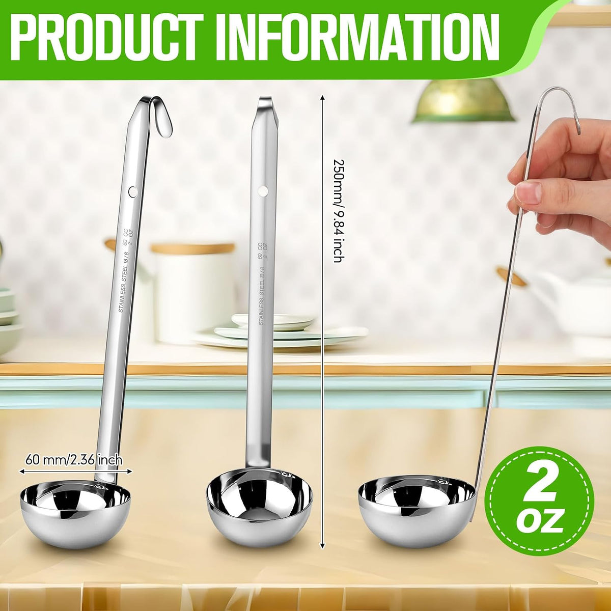 meekoo Stainless Steel Ladles Soup with Long Handle, 6oz
