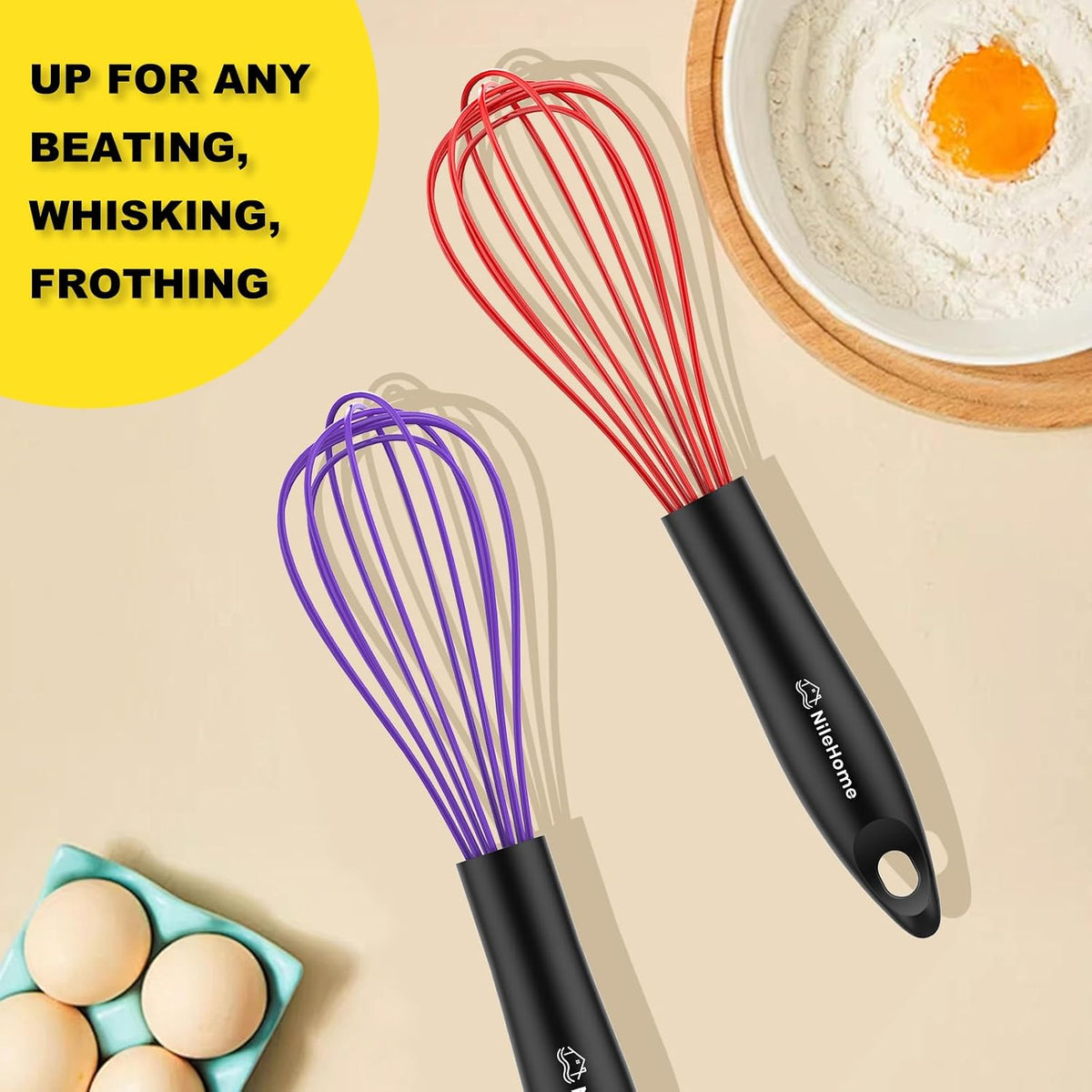 NileHome 3-Pack Stainless Steel Whisk Set, Kitchen Utensils for Cooking