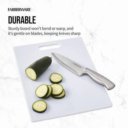 FARBERWARE Large Cutting Board, Dishwasher- Safe Plastic Chopping Board for Kitchen with Easy Grip Handle, 11in by 14in, White