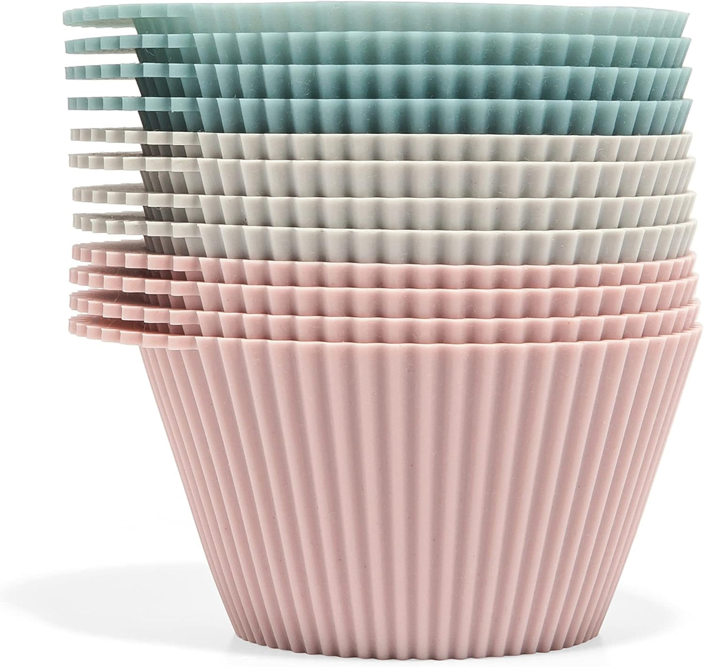 The Silicone Kitchen Reusable Silicone Baking Cups Silicone Muffin Liners for Cupcakes, BPA Free, Mini, 24 Pack, Pink Gray Blue