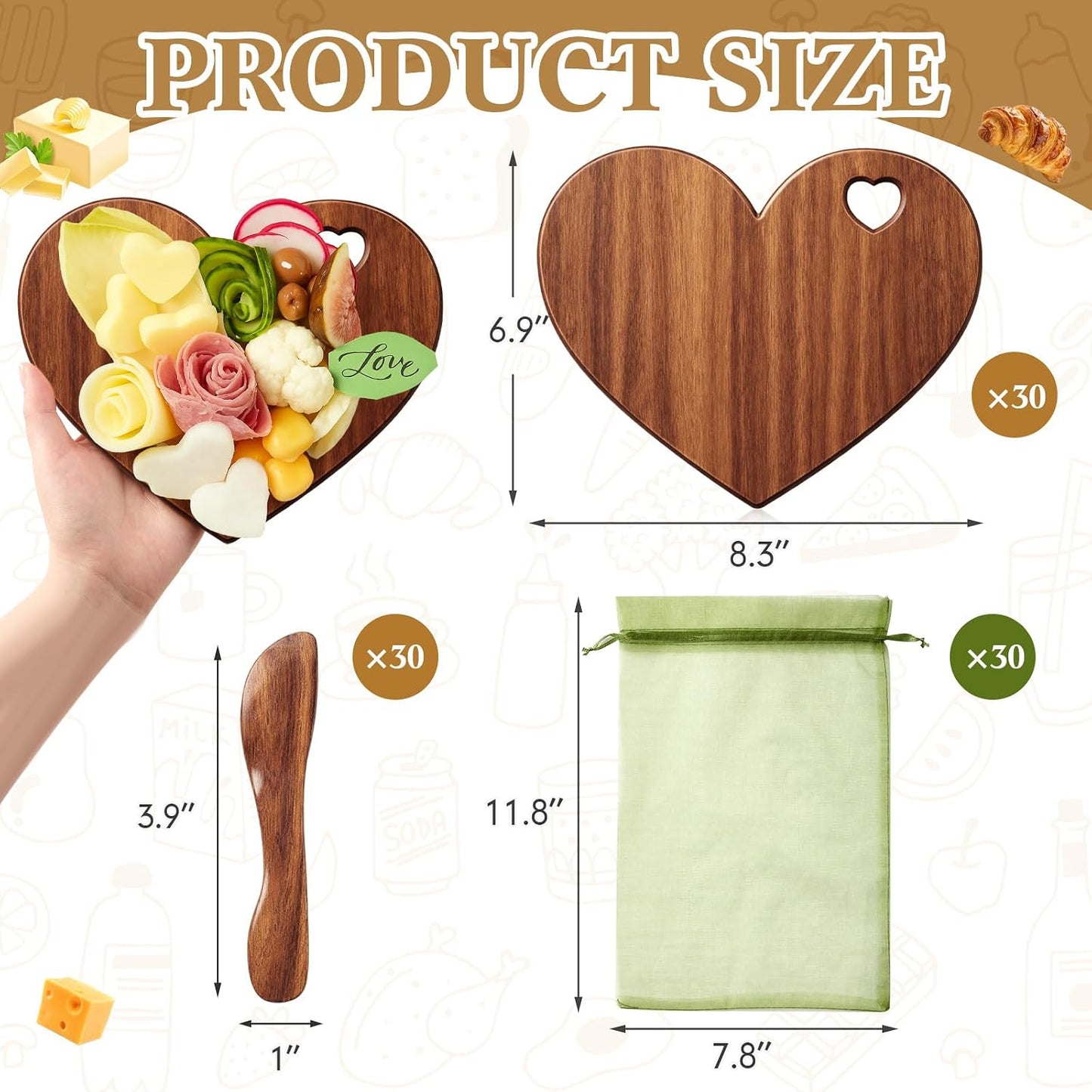 Nuenen 50 Pcs Mini Wooden Charcuterie Board Bulk, Small Wood Cutting Board for Crafts Laser Engraving with Knives Organza Bags Wedding Baby Shower Favors Gift (Square,Bamboo Color)