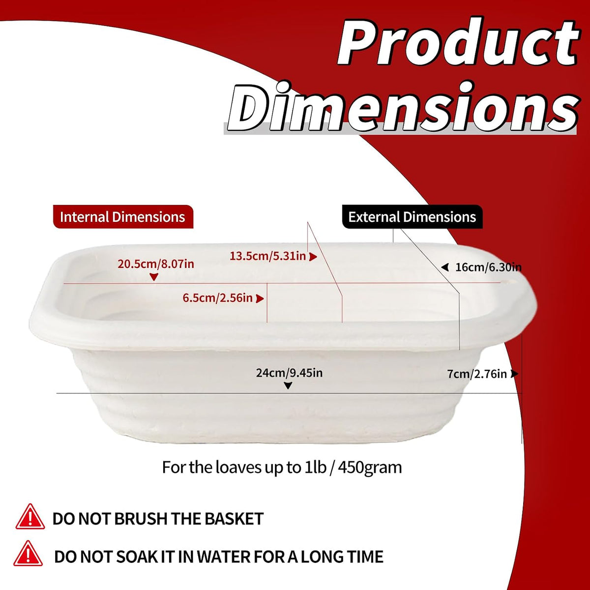 2-Pack 8 Inch Rectangular Bread Proofing Basket Set