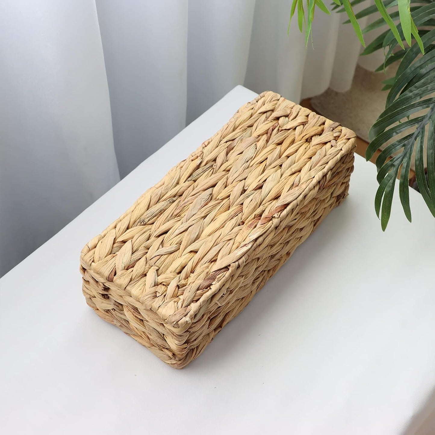 YAHUAN Woven Water Hyacinth Storage Basket Divided Basket with 3-Section Wicker Baskets for Shelves,Handwoven Desk Baskets for Pantry, Coffee Bar, Shelves (Water Hyacinth)