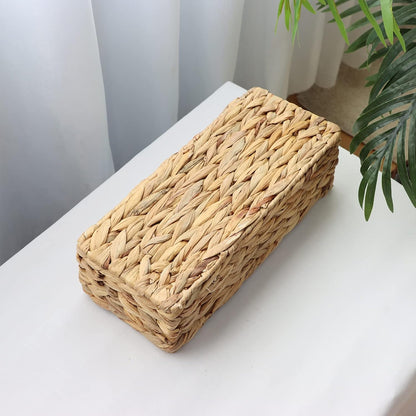 YAHUAN Woven Water Hyacinth Storage Basket Divided Basket with 3-Section Wicker Baskets for Shelves,Handwoven Desk Baskets for Pantry, Coffee Bar, Shelves (Water Hyacinth)