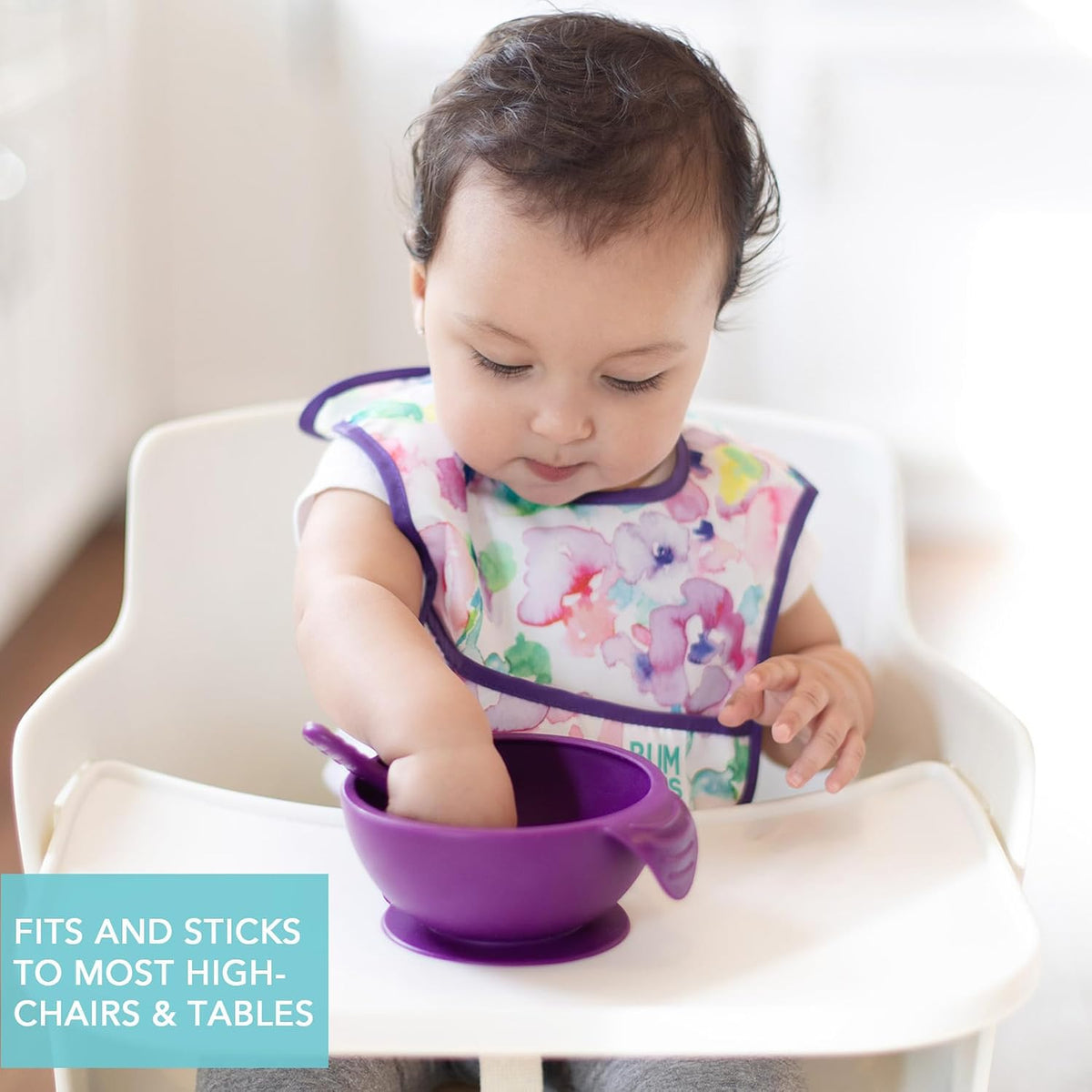 Bumkins Baby Bowl, Silicone Feeding Set with Suction for Baby and Toddler, Includes Spoon and Lid, First Feeding Set, Training Essentials for Baby Led Weaning for Babies 4 Months Up, Sage
