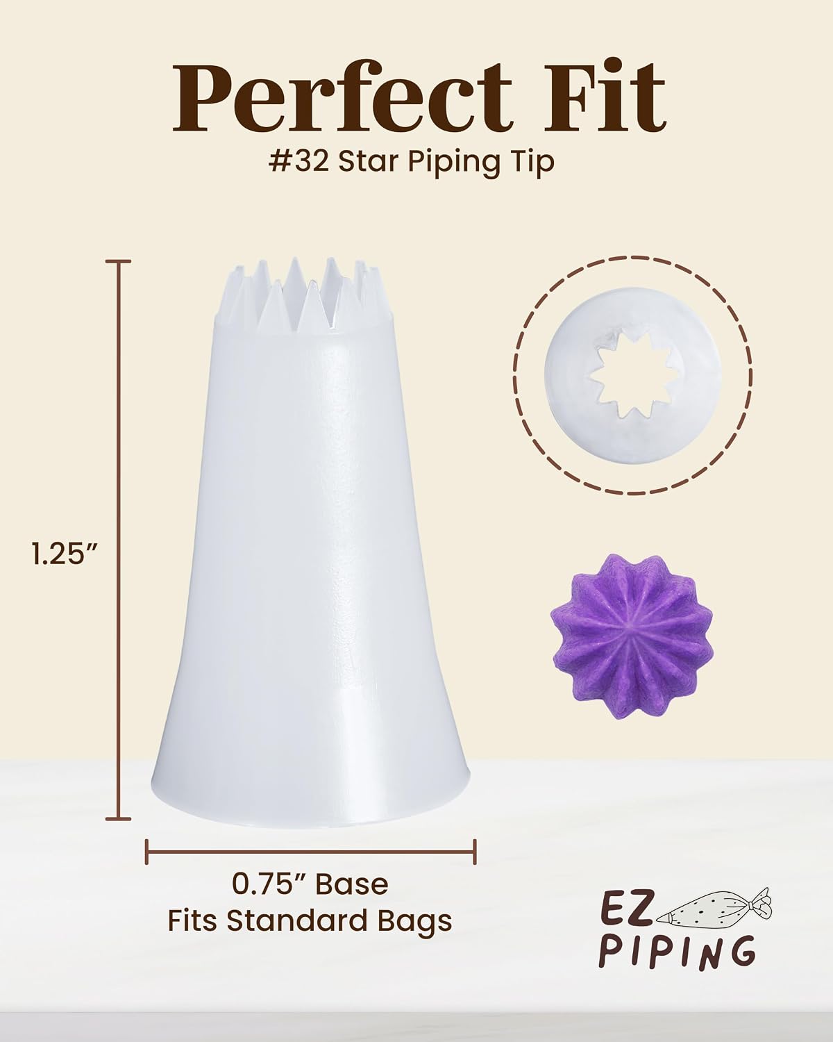 Reusable Plastic Piping Tips, Nozzles Standard Size Star Tip #20