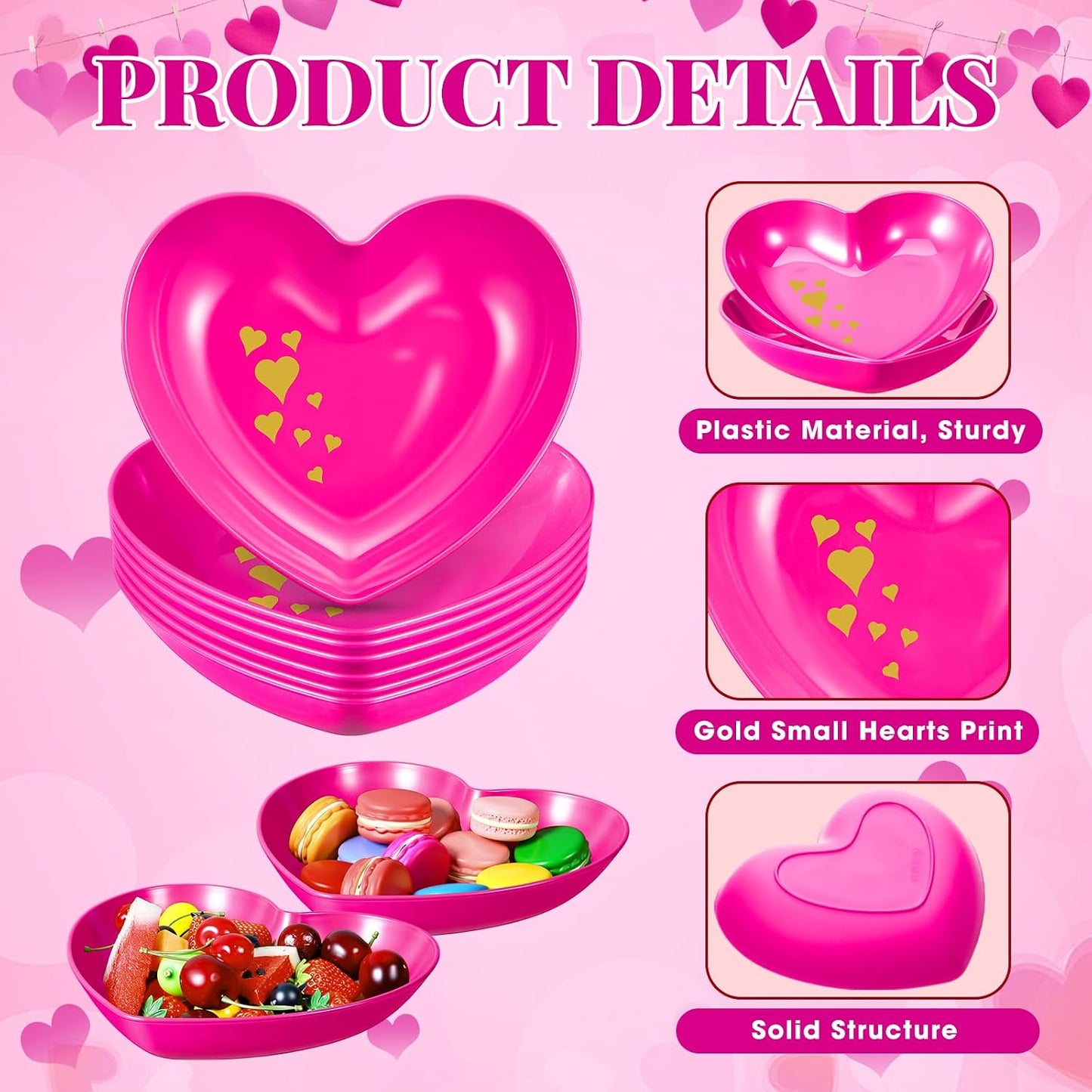 Reallnaive 6 Pcs 8.7 Inch Valentines Day Heart Shaped Plates Dessert Bowls Appetizer Plates Salad Bowls for Gift Valentine's Day Anniversary Party Supplies