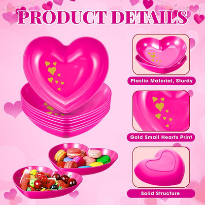 Reallnaive 6 Pcs 8.7 Inch Valentines Day Heart Shaped Plates Dessert Bowls Appetizer Plates Salad Bowls for Gift Valentine's Day Anniversary Party Supplies