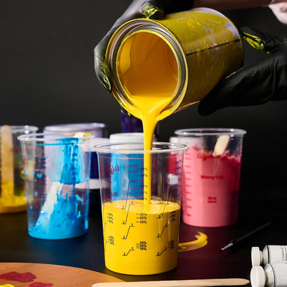 Plastic Mixing Cups, 20 oz Measuring Cups with Mixing Sticks