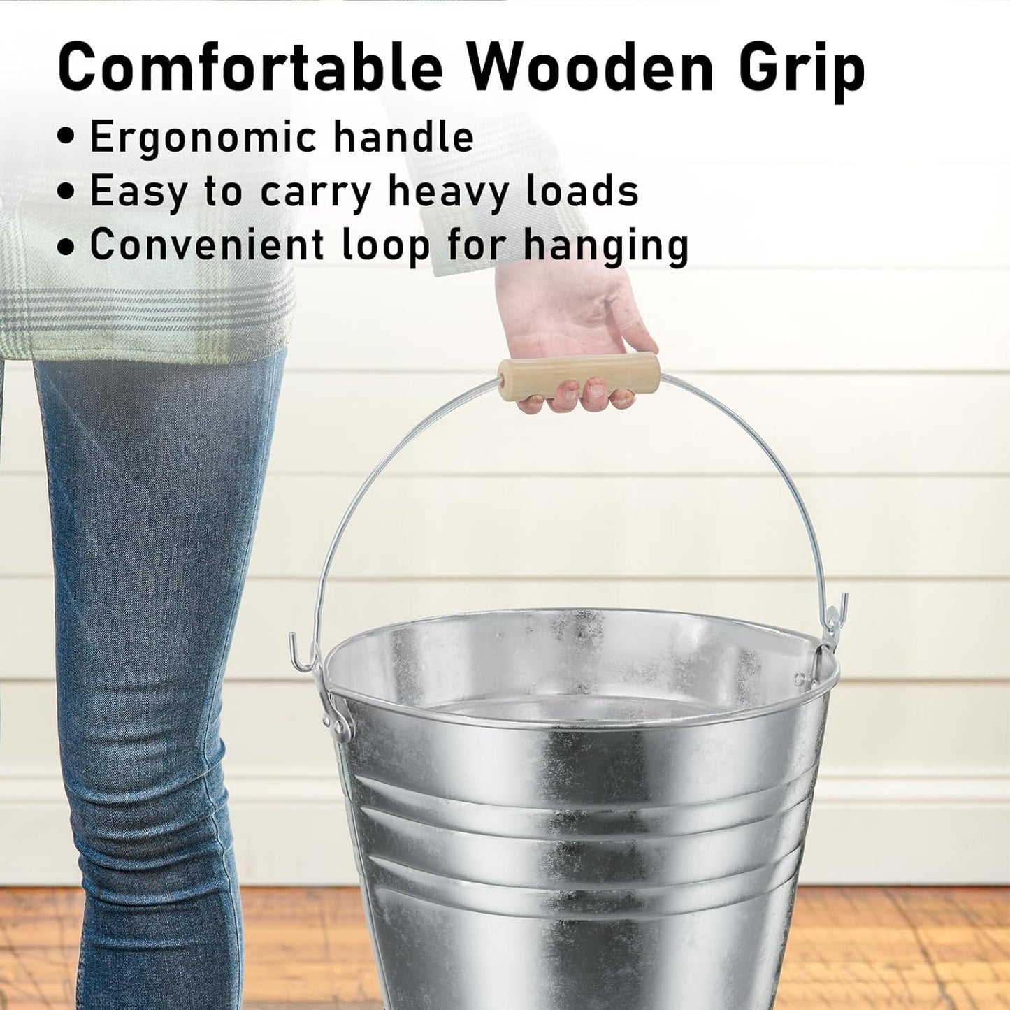 4 Gallon Galvanized Ice Bucket - Large Metal Beverage Tub with Wood Handles - Rustproof Drink Cooler for Beer Wine Champagne Party Wedding BBQ Mimosa Bar - 13" x 13" x 12"