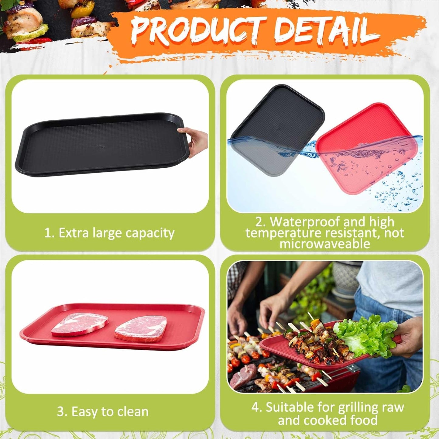 Set of 2 Large Grilling Prep and Serve Trays 18 x 14 Inch BBQ Platters Black Red Trays for Serving Food Raw and Cooked Food Grill Carry System BBQ Accessories for Men