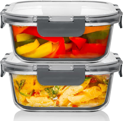 Razab 2 PC 1200ML / 41 Oz Glass Food Storage Containers with Lids - Airtight & Leakproof - Microwave/Oven/Freezer Safe - BPA Free - Ideal for Meal Prep, Storing Leftover & Lunch
