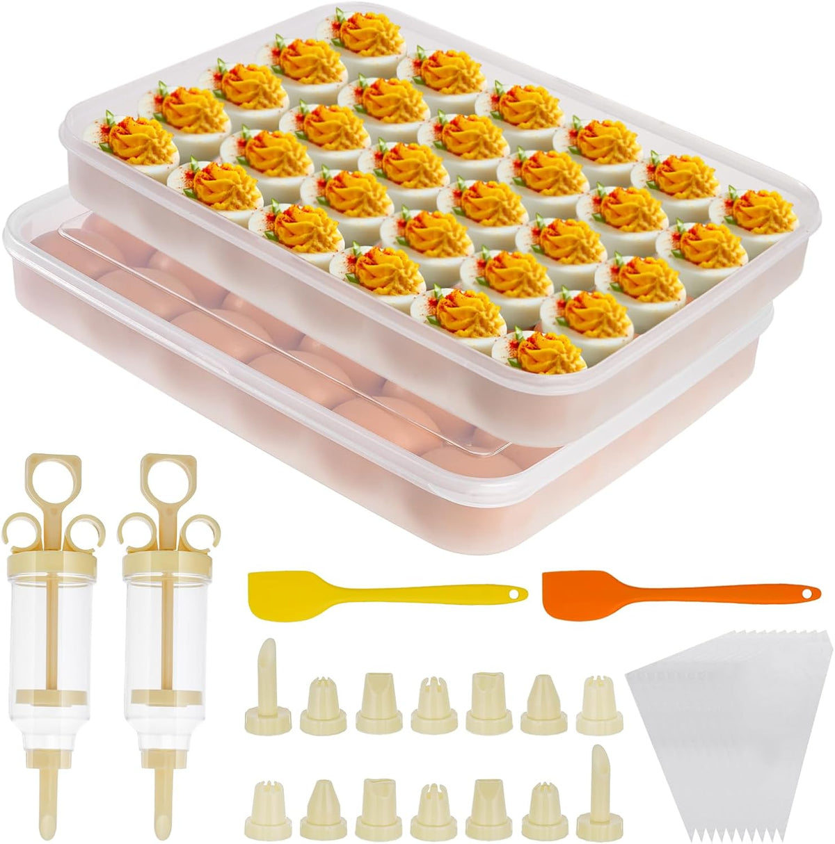3pcs Deviled Egg Containers with Lid 8Pcs Deviled Egg Injector Piping Tool