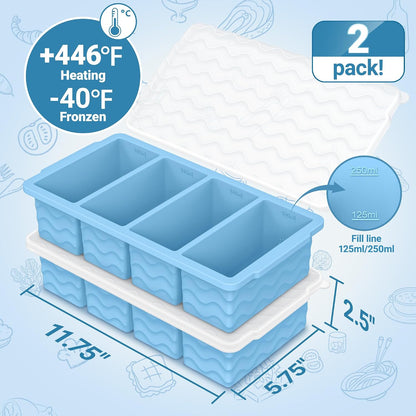 Doasuwish Silicone Freezer Molds for Soup with Lid – 1-Cup Soup Container Style Ice Cube Trays for Freezer, Meal Prep & Food Storage, Freeze 250mL/125mL Portions – 2 Pack