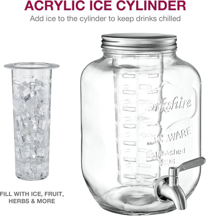 FineDine Glass Drink Dispenser with Stand & Stainless Steel Spigot – 1 Gallon drink dispensers for parties, glass beverage dispenser Set, punch bowl for Lemonade, Juice, Infused Water & More, 2 Pack